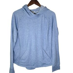 Duluth Trading Co Womens Blue Heathered Hoodie Thumbhole Pockets Size L 80251